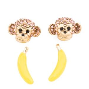 Betsey Johnson Monkey Banana Stud Earrings Set